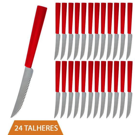 Imagem de Kit Talheres Faca Faqueiro Inox Cabo Vermelho Luxo - 24Un