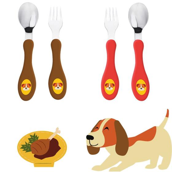 Kit Talheres Infantil com Colher e Garfo Animais em Inox Não Machuca Menor preço em Kit Talheres Infantil com Colher e Garfo Animais em Inox Não Machuca