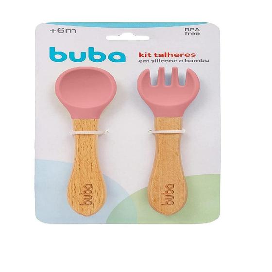 Imagem de Kit Talheres Silicone E Bambu Rosa - Buba