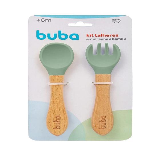 Imagem de Kit Talheres Silicone E Bambu Verde - Buba