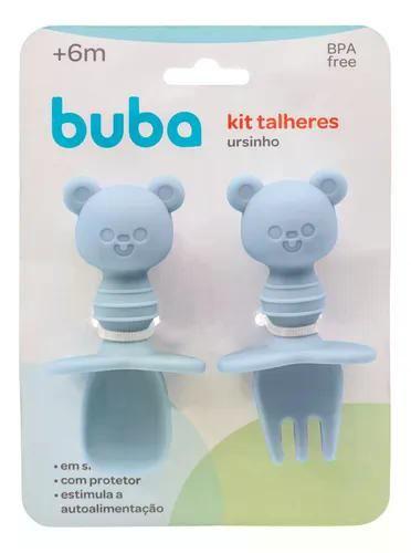 Imagem de Kit talheres silicone ursinho - azul buba