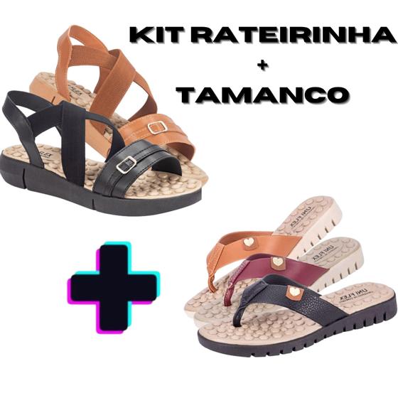 Imagem de Kit Tamanco Cruzado+Rasteirinha uniflex Com Palmilha Massageadora