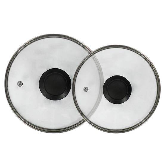 Imagem de Kit Tampas De Vidro Resistente Com Puxador Preto Para Frigideira - 28cm + 30cm