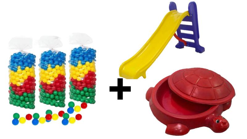 Imagem de Kit Tanque de Areia jabuti + Escorregador Médio + 150 Bolinhas Coloridas / Valentina Brinquedos
