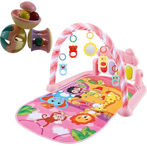 Imagem de Kit Tapete Atividade Infantil Musical Móbile e Chocalho Rosa