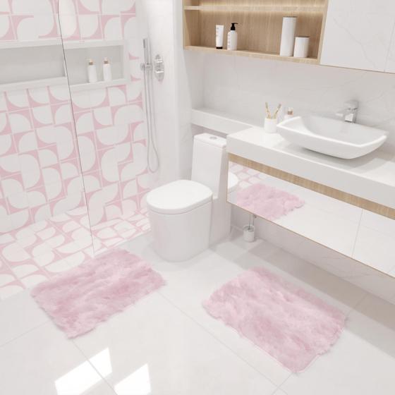 Imagem de Kit Tapete Banheiro Felpudo Peludo Rosa Bebe 40 x 60 cm