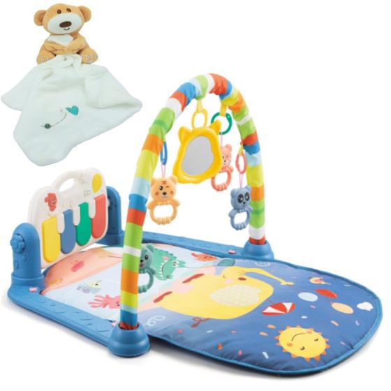 Imagem de Kit Tapete De Atividades Bebê Alegria Azul + Naninha Ursinho