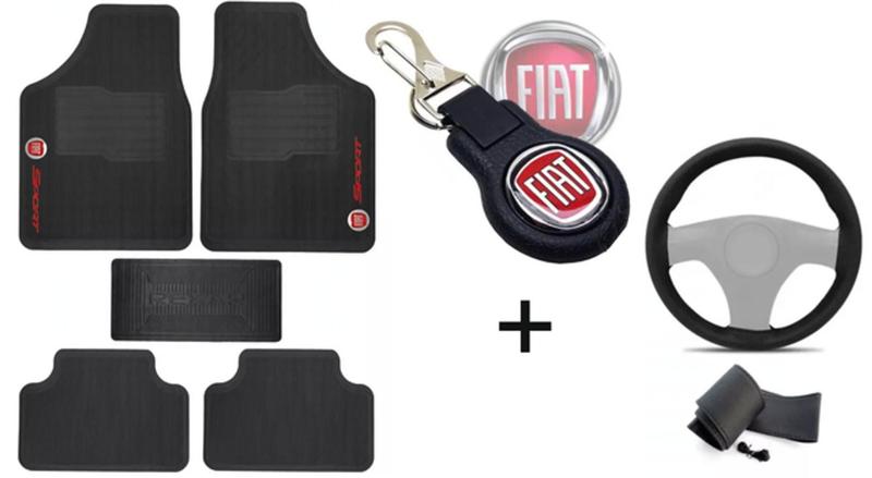 Imagem de Kit Tapete de Borracha + Capa de Volante + Chaveiro para Fiat 124 Spider 2021 a 2023