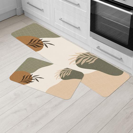 Imagem de Kit Tapete de Cozinha 2 peças Abstrato com Folhas
