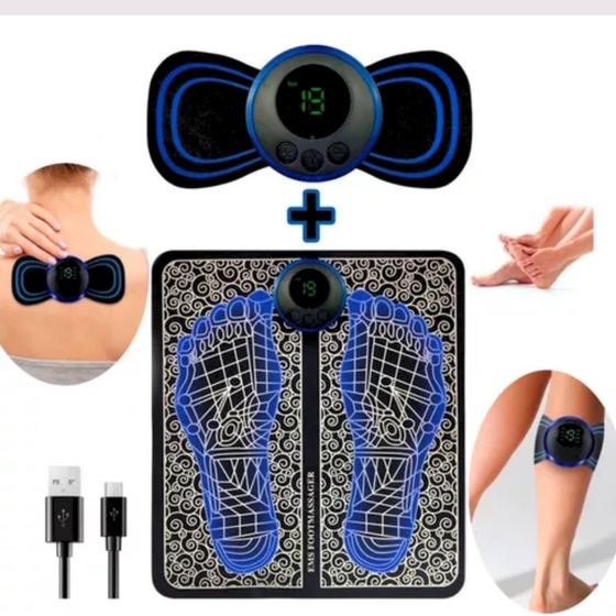 Imagem de Kit Tapete E Mini Massageador Elétrico Dor Pés E Musculares Tapete Massageador