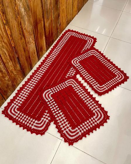 Imagem de Kit Tapete e Passadeira Cozinha 3 Peças Império Crochê