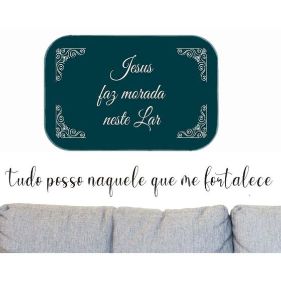 Imagem de Kit Tapete Jesus Faz Morada + Adesivo Decorativo Tudo Posso