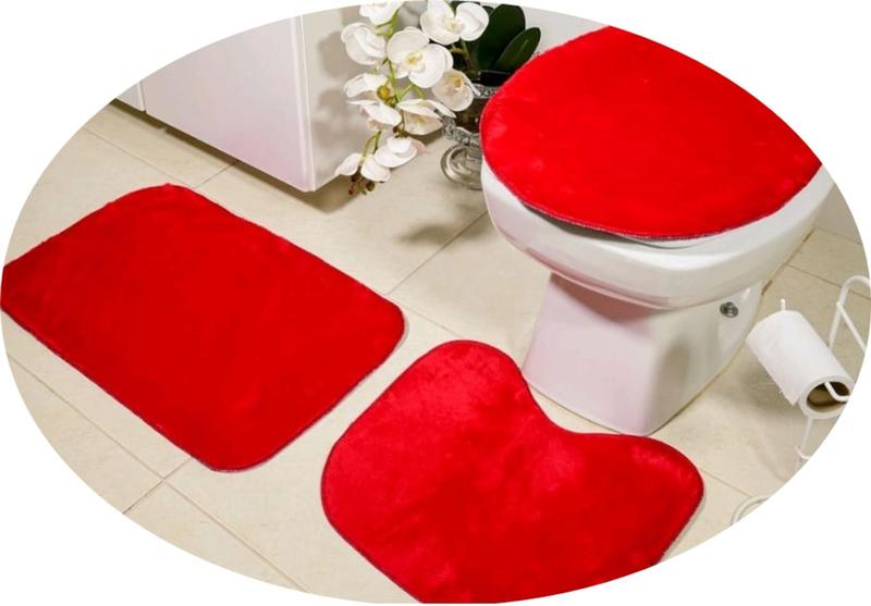 Imagem de Kit Tapete Para Banheiro de Pelúcia 3 Pçs Emborrachado Soft