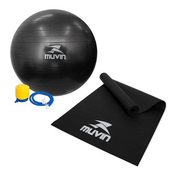 Imagem de Kit - Tapete Para Yoga em PVC Muvin  Tamanho 168cm x 61cm x 0,4cm  Bola de Pilates 65cm Com Bomba