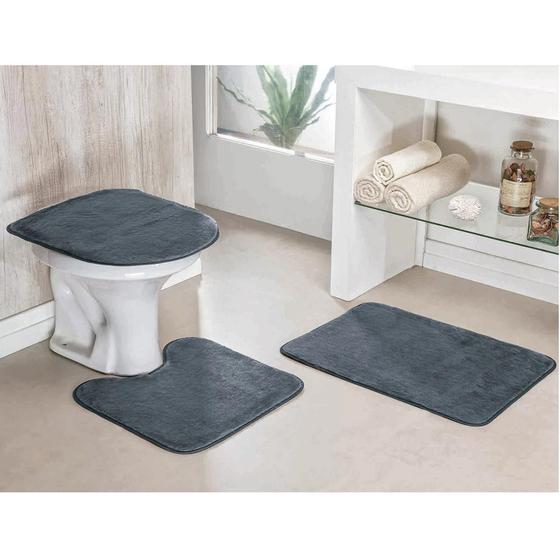 Kit Tapetes De Pelúcia Banheiro Antiderrapante 3 Peças - Cinza Menor preço em Kit Tapetes De Pelúcia Banheiro Antiderrapante 3 Peças - Cinza