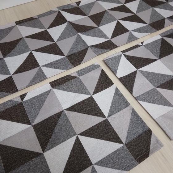 Imagem de Kit tapetes para cozinha geométrico marrom - emborrachado 3 peças