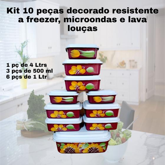 Imagem de Kit Tapoer 10 peças decorado resistente a freezer microondas e lava louças