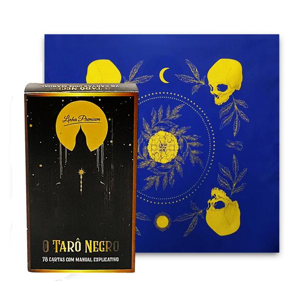 Imagem de Kit Tarô Toalha Brilho Azul/Dourado e O Grande Taro Negro