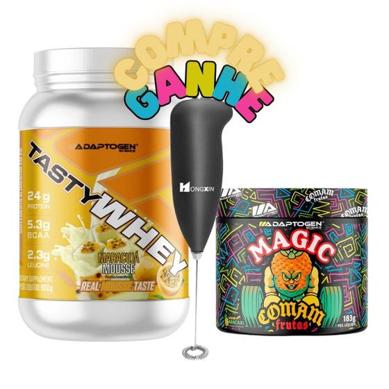 Imagem de Kit Tasty Whey 912g + Magic Comam 183g Adaptogen + Mini Mixer