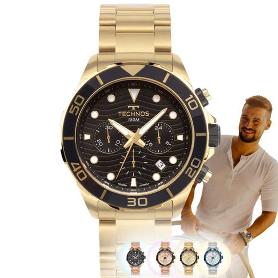 Imagem de Kit Technos Masculino Analógico Acqua Edição Especial Torben Grael Prova Dágua 15 ATM Cronógrafo Aço Inóx Casual Dourado Prata Rose Gold 