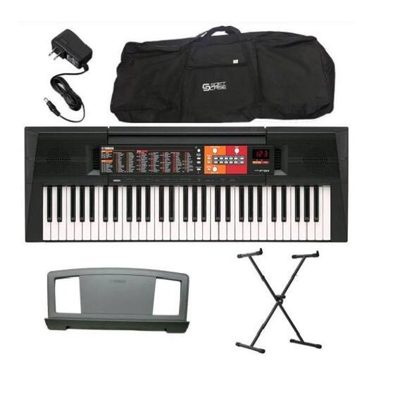 Kit Teclado Arranjador Yamaha PSR F51 Preto com fonte Bivolt, Suporte