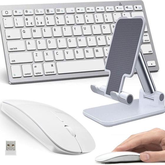 Imagem de Kit Teclado Bluetooth Mouse Sem Fio Receptor Usb Tablet s6 a7 Celular Texto Estudos Digitação