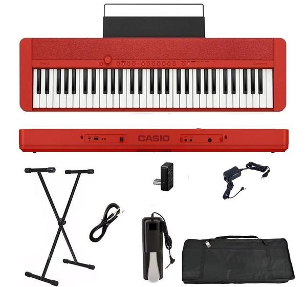 Imagem de Kit Teclado Casio Casiotone CT-S1 61 teclas Bluetooth Vermelho