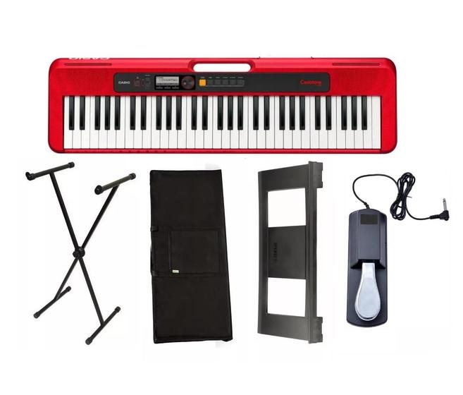 Imagem de Kit Teclado Casio CTS200 Vermelho 5 oitavas
