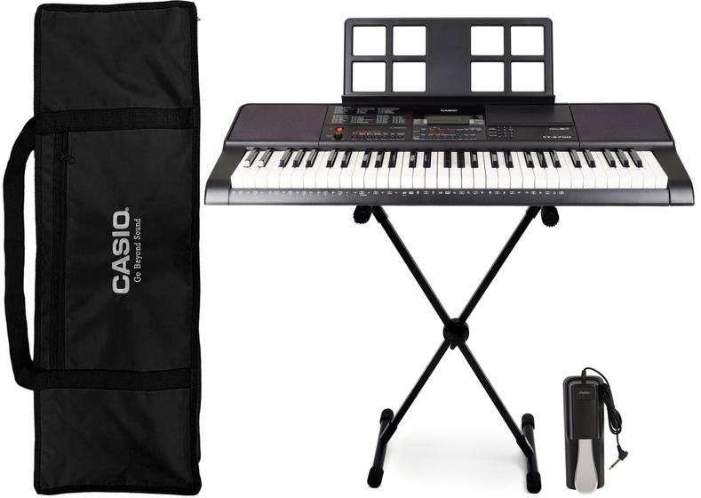Kit Teclado Casio Profissional CT-X700 5/8 Com Suporte, Capa e Pedal Sustain Menor preço em Kit Teclado Casio Profissional CT-X700 5/8 Com Suporte, Capa e Pedal Sustain