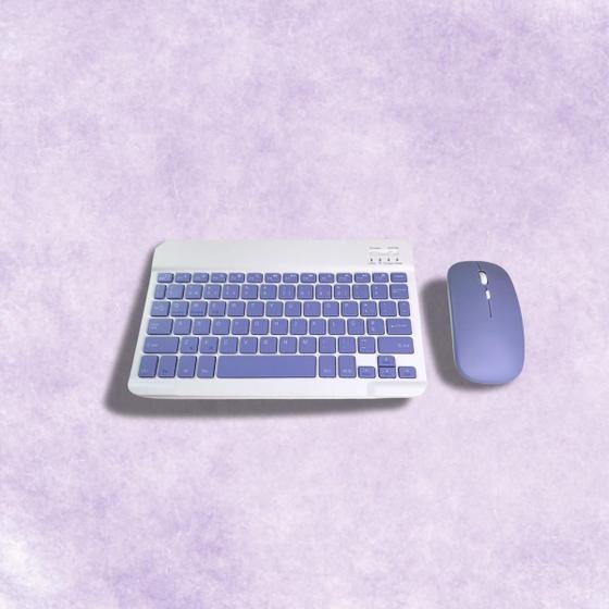 Imagem de Kit Teclado Com Mouse Bluetooth Sem Fio Coloridos Wireless