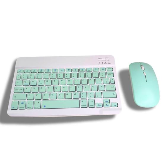 Imagem de Kit Teclado Com Mouse Bluetooth Sem Fio Coloridos Wireless