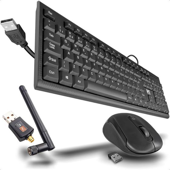 Imagem de Kit Teclado E Mouse Com Antena Wireless Usb Para Informática