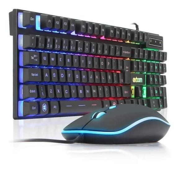 Imagem de Kit teclado e mouse ergonômico Iluminado LED Colorido ABNT-2
