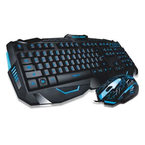 Kit Teclado e Mouse Gamer com Hotkeys Multimidia Led Azul Combo Multilaser Menor preço em Kit Teclado e Mouse Gamer com Hotkeys Multimidia Led Azul Combo Multilaser