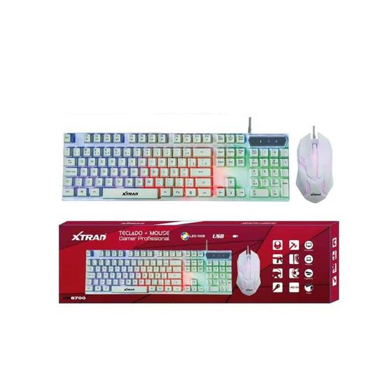 Imagem de Kit teclado e mouse gamer profissional led rgb usb abnt2 branco hk8700 - Xtrad