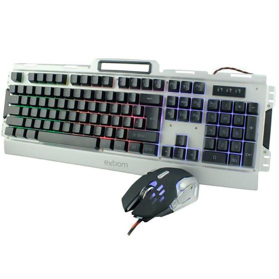 Imagem de Kit Teclado e Mouse Gamer Semi-mecânico com Iluminação Led e Acabamento em Metal USB com Fio Exbom BK-G3000 Prata