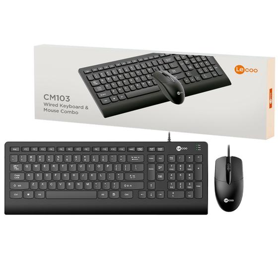 Imagem de Kit Teclado e Mouse Lecoo, USB, ABNT2, 1000DPI, Preto - CM103