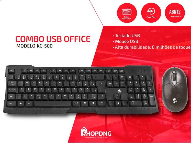 Imagem de Kit Teclado E Mouse Preto Usb - Compativel Com Qualquer Sistema ABNT2  Plug And Play