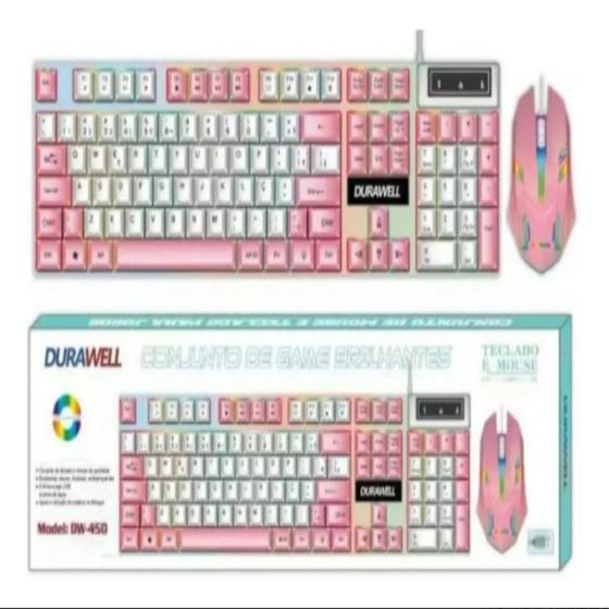 Imagem de Kit teclado e mouse profissional gamer led rgb membrana dw-450 rosa