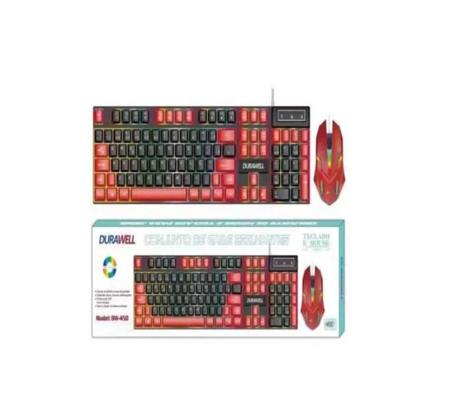 Imagem de Kit teclado e mouse profissional gamer led rgb membrana dw-450 vermelho