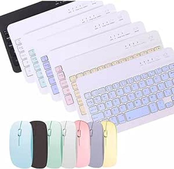 Imagem de Kit Teclado E Mouse Sem Fio Bluetooth Colorido Para Tablet Pc iPad (Preto)