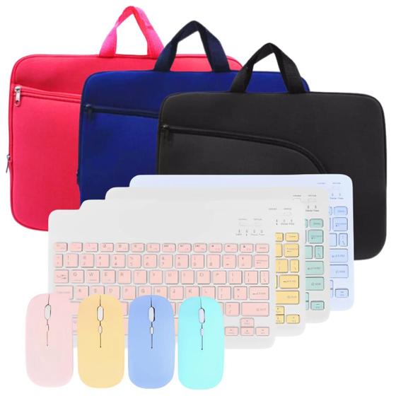 Imagem de Kit Teclado e Mouse Sem Fio Bluetooth + Luva Case p/ Notebook