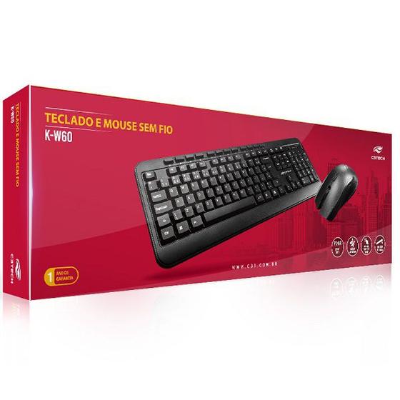 Kit Teclado e Mouse sem Fio K-W60BK C3 TECH Menor preço em Kit Teclado e Mouse sem Fio K-W60BK C3 TECH