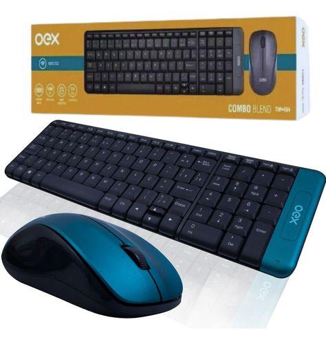 Imagem de Kit Teclado E Mouse  Sem Fio Slim Tm404 Oex Abnt - Preto e Verde Turqueza 