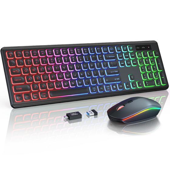 Imagem de Kit Teclado e Mouse Sem Fio Trueque RGB Retroiluminado