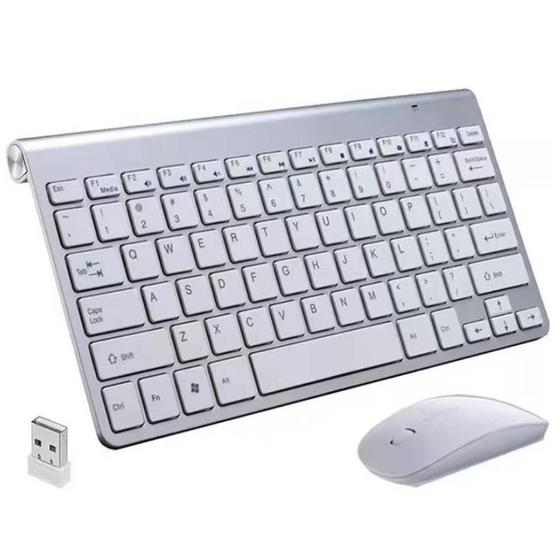 Imagem de Kit Teclado E Mouse Slim Sem Fio Prateado Português 2.4gh KA-685