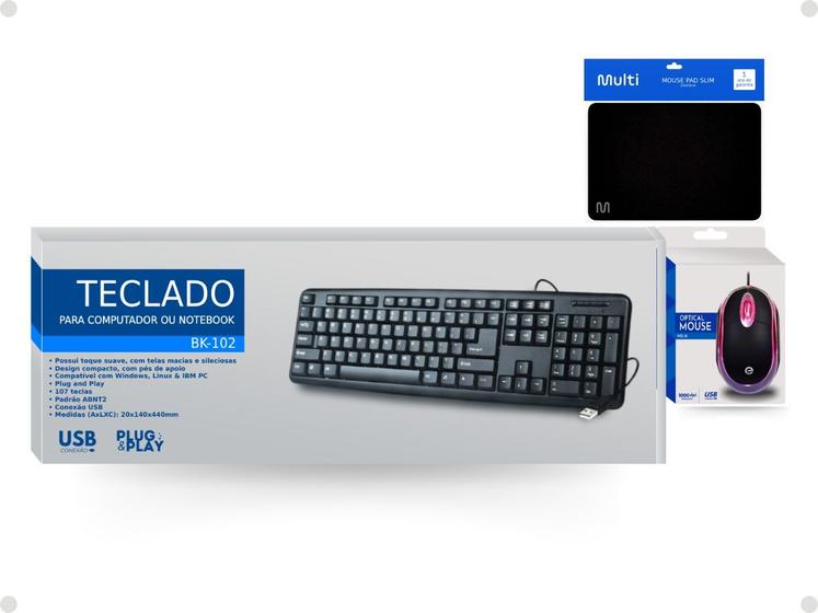 Imagem de Kit Teclado e Mouse USB 2.0 Básico Com Mouse Pad Preto