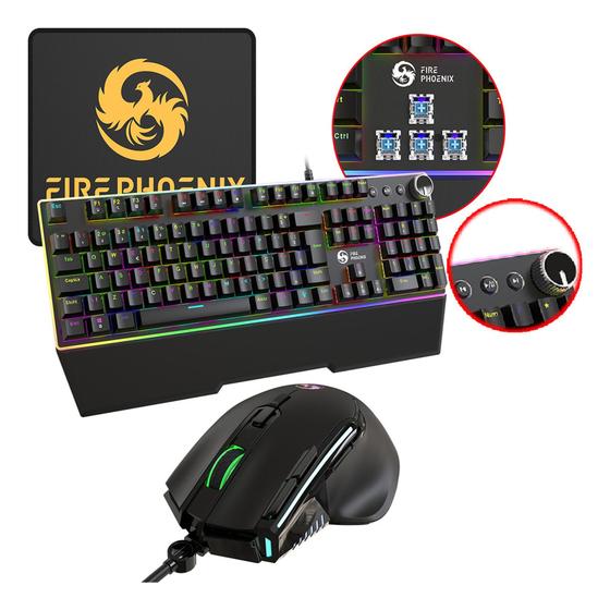 Imagem de Kit Teclado Gamer Mecanico Switch Blue Abnt2 + Mouse Gamer Ergonomico Dpi 12800 Led Rgb Usb Pc Bk-04