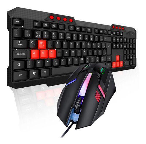 Imagem de Kit Teclado Gamer multimídia Vermelho + Mouse Gamer Led 7 Cores