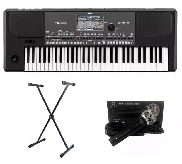 Imagem de Kit Teclado Korg PA600 com Suporte e Microfone Regent